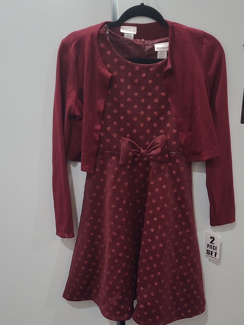 Sweet Heart Rose Burgundy Metallic Dot Dress with Matching Bolero